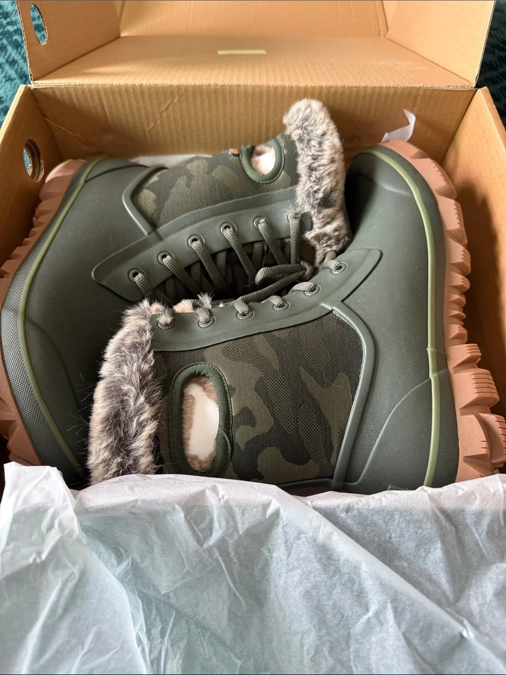Bogs Women's Camo Winter Boots in Dark Green Camo. Waterproof & insulated